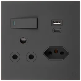 Ellies 2 Way (3 Pin; SANS 164-2) Single Switch Socket 4x4 (100x100mm) - USB + Type C - BK