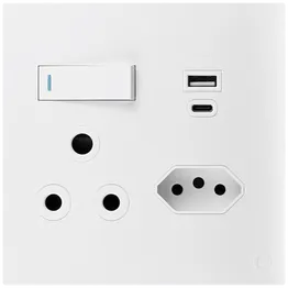 Ellies 2 Way (3 Pin; SANS 164-2) Single Switch Socket 4x4 (100x100mm) - USB + Type C - WT