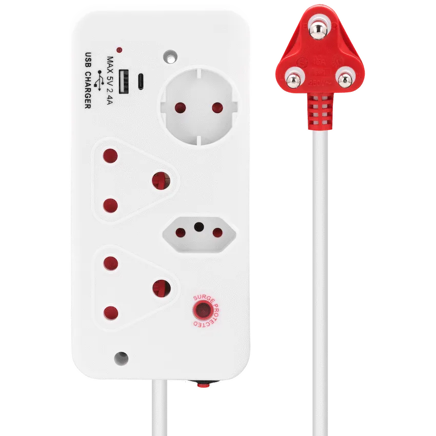 Ellies 4-Way Medium Surge Multiplug with USB-A+USB-C 0.5m