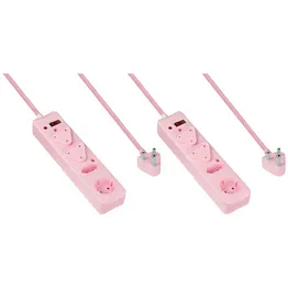 SWITCHED 4 Way Surge Multiplug 0.5M Braided Cord Pink