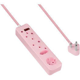 SWITCHED 4 Way Medium  Surge Protected Multiplug 0.5M Braided Cord Pink