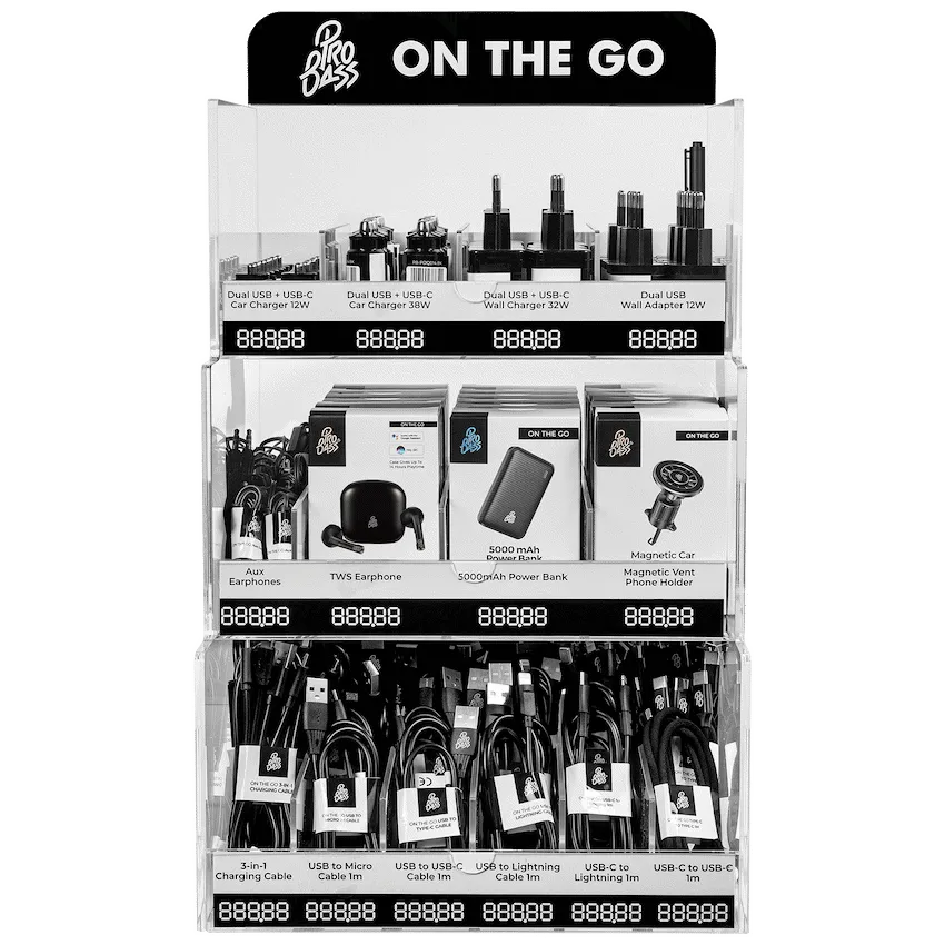 Pro Bass On The Go PDQ Acrylic stand 14pc - 3 TIER - not stocked