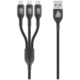 Pro Bass Braided 3-in-1 Charge Cable 1m - Black