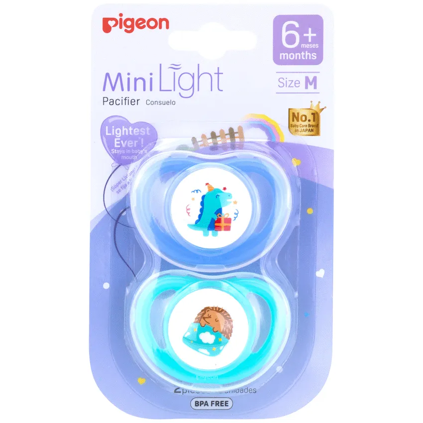 Pigeon - MINILIGHT PACIFIER (2 PC) M DINO B/DAY/ HEDGEHOG