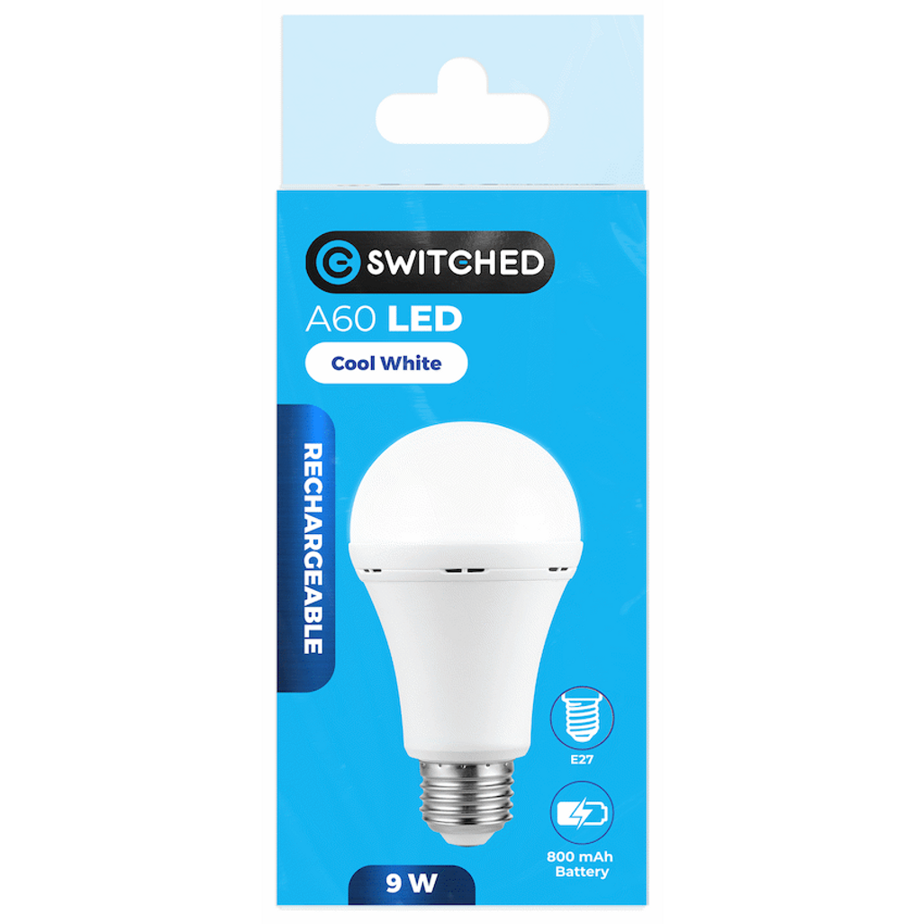 SWITCHED 9W A60 Rechargeable LED Light Bulb E27 Cool White | SMD ...