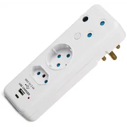 Switched 3-Way Schuko Adaptor with Type C + USB