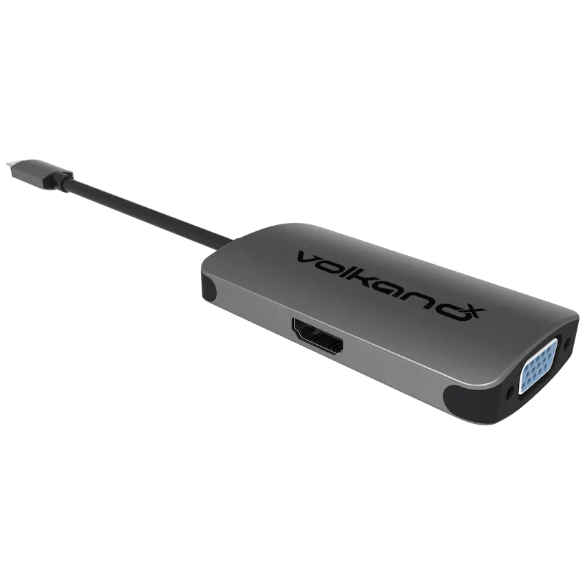 VolkanoX Core Video Series USB Type-C to HDMI + VGA Converter - 10cm - Charcoal
