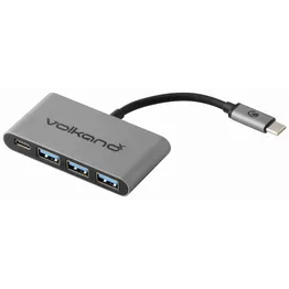 VolkanoX Core Hub series USB Type C to 3x USB 3.0 plus Power - 10cm - Charcoal