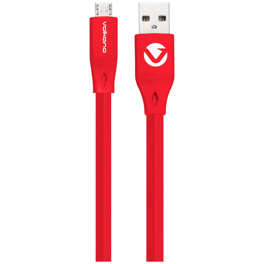 Volkano Slim Series Flat PVC Micro-USB Cable 1.2m - Red