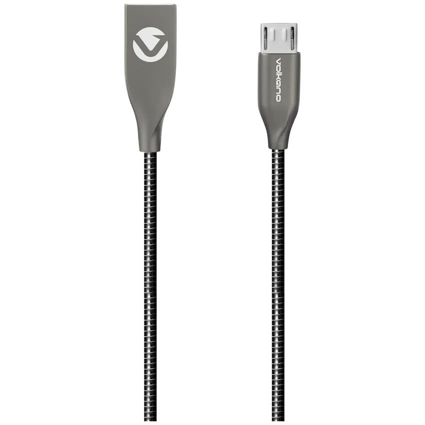 Volkano Iron Series Round Metallic Spring Micro USB Cable 1.2m - Black