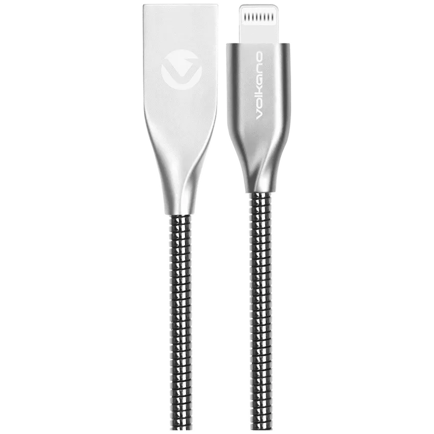 Volkano Iron Series Round Metallic Spring MFI Lightning Cable 1.2m - Silver