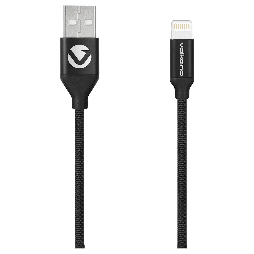 Volkano Weave Series Fabric Braided MFI Lightning Cable 27W 1.2m - Black