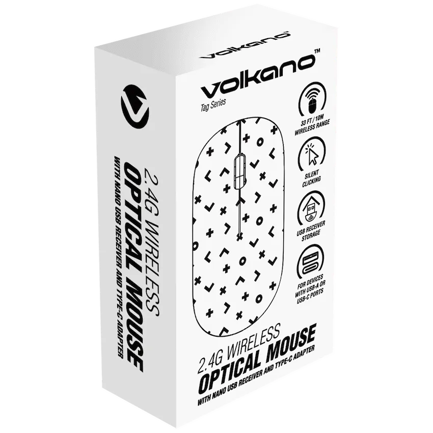 Tag Series 2.4G Wireless Optical Mouse with Nano USB and Type-C Receiver - Black Geo