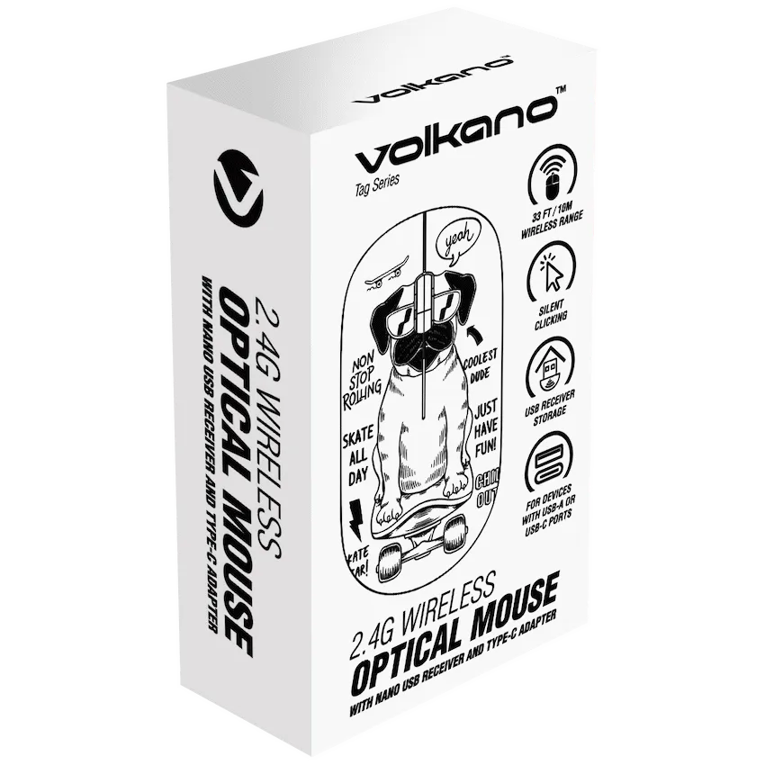 Volkano Tag Series 2.4G Wireless Optical Mouse with Nano USB and Type-C Receiver - Pug
