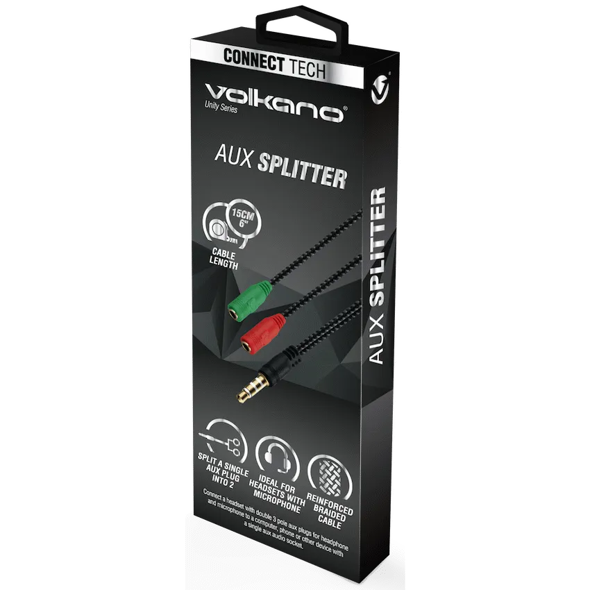 Volkano Unity Series AUX Splitter 4-Pole Plug to 2 AUX Sockets