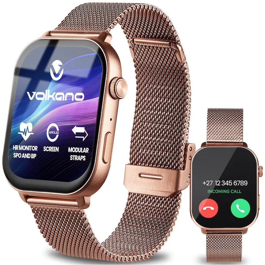 Volkano Trinity Series Smartwatch with Metal Mesh Strap - Gold