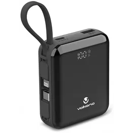 Volkano Solace Series 10 000 mAh Power Bank with Built-in USB-C & Lightning Cable - Black