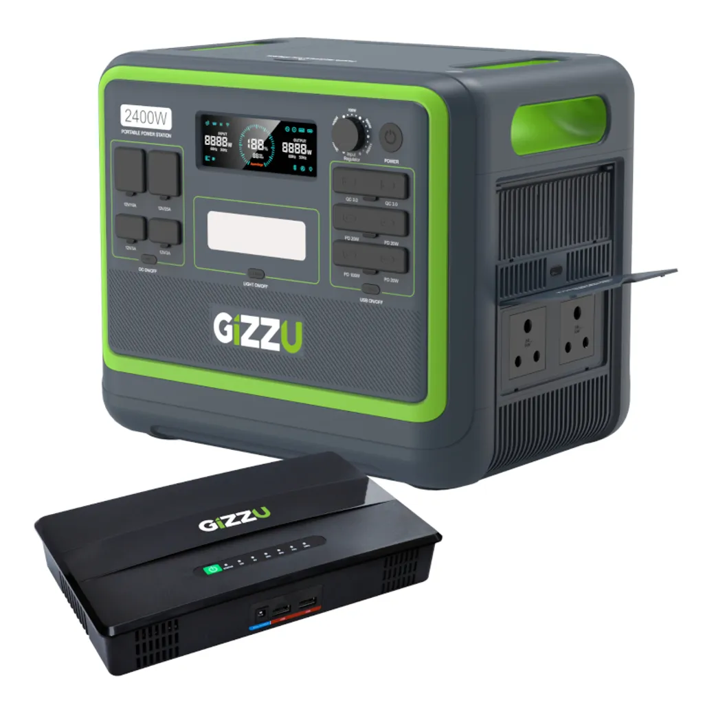 GIZZU HERO PRO 2048WH/2400W UPS FAST CHARGE LIFEPO4 PORTABLE POWER STATION + GIZZU 60W 69WH