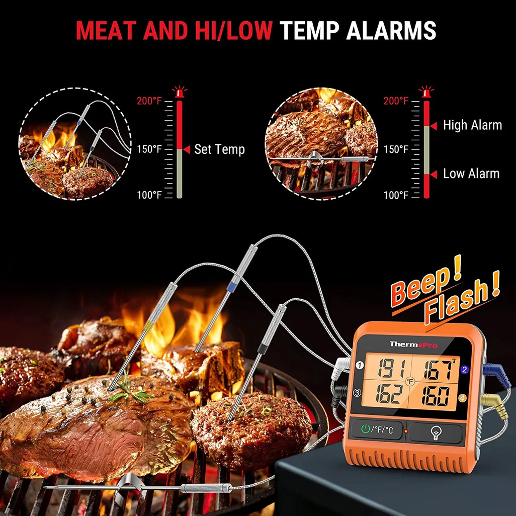 2 Piece Wireless Meat Thermometer with Remote, 4 High Temperature