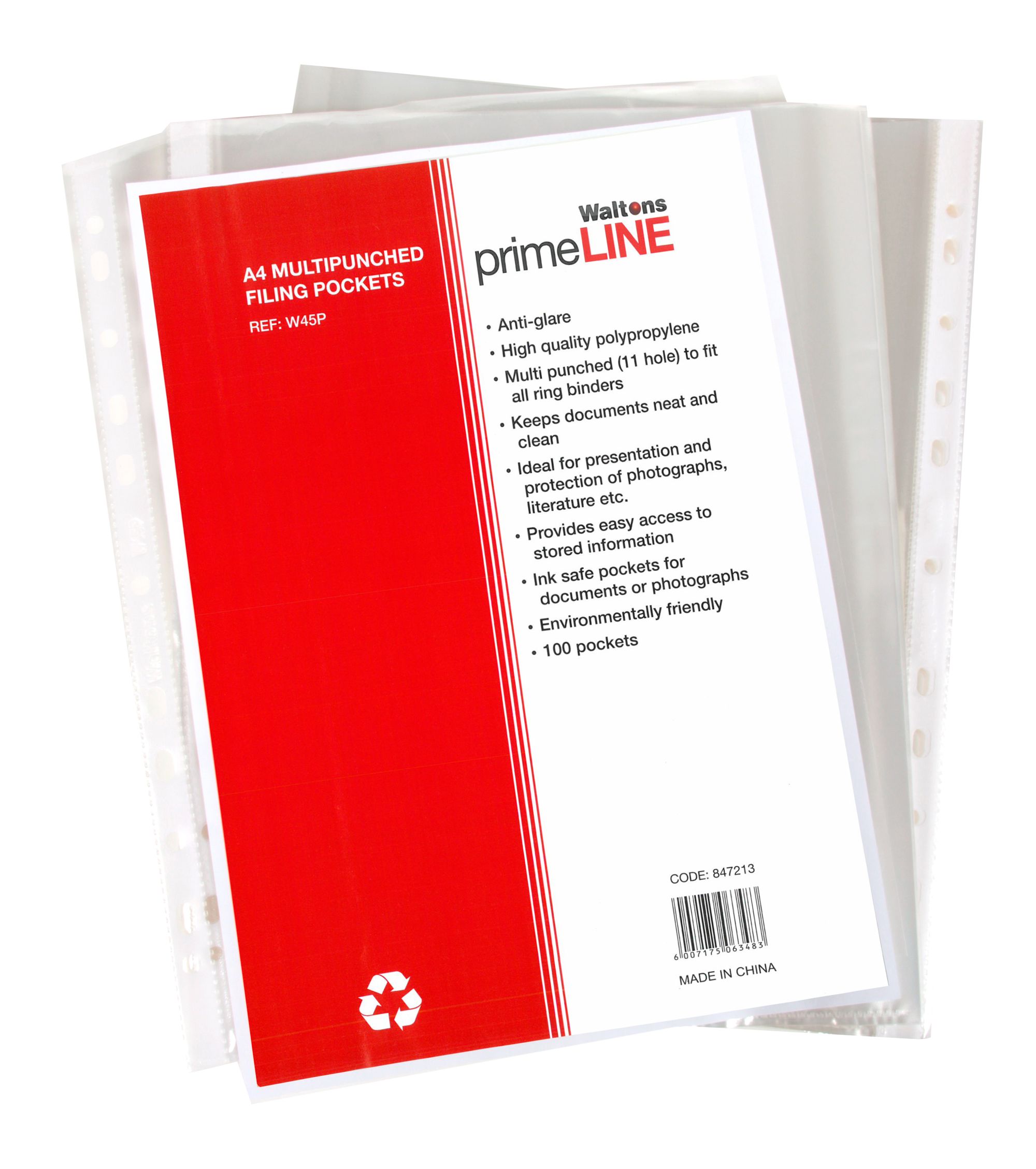 Waltons Primeline Contract Pockets Multipunched A4 W45P Waltons