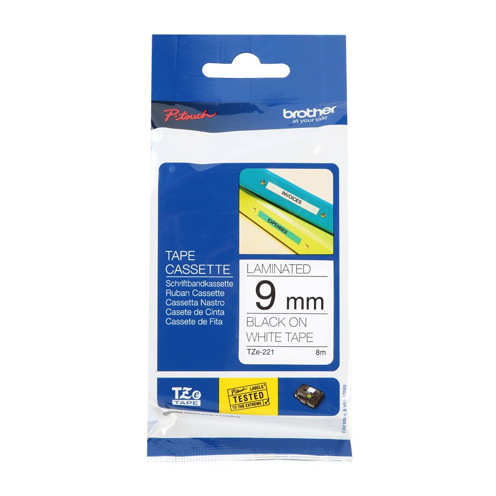 Brother p-touch laminated labelling tape black on white 9mm x 8m TZE ...