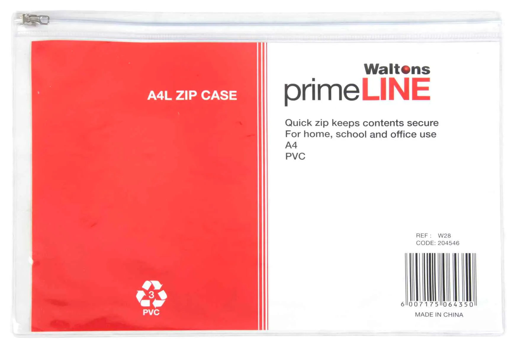 Waltons Primeline Zipper Bag A4L Clear Plastic Bidvest Waltons