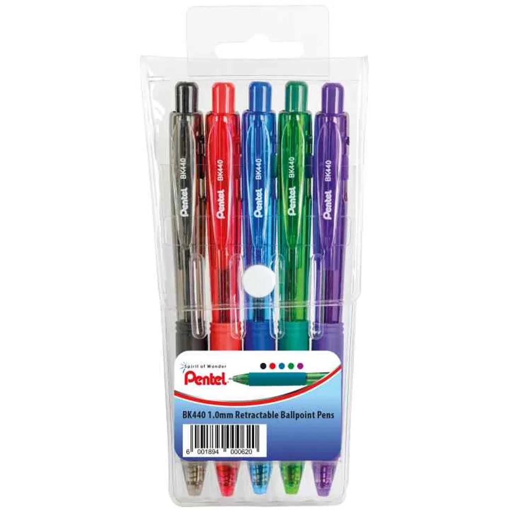 Pentel BK440 Ballpoint Pen 1.0mm Set 5 Assorted Colours Waltons