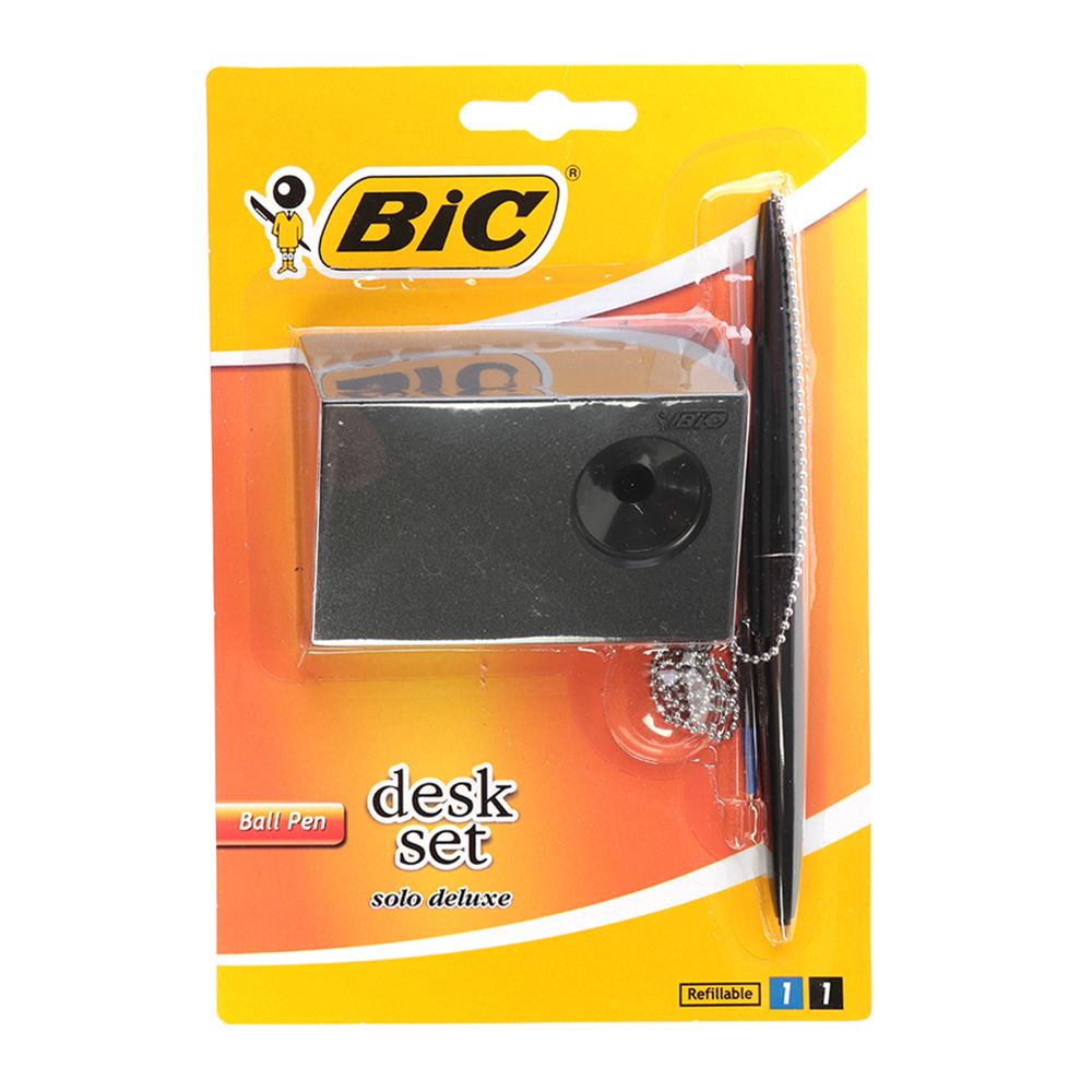 Bic solo deluxe ballpoint pen desk set with chain standard dye ink (Per