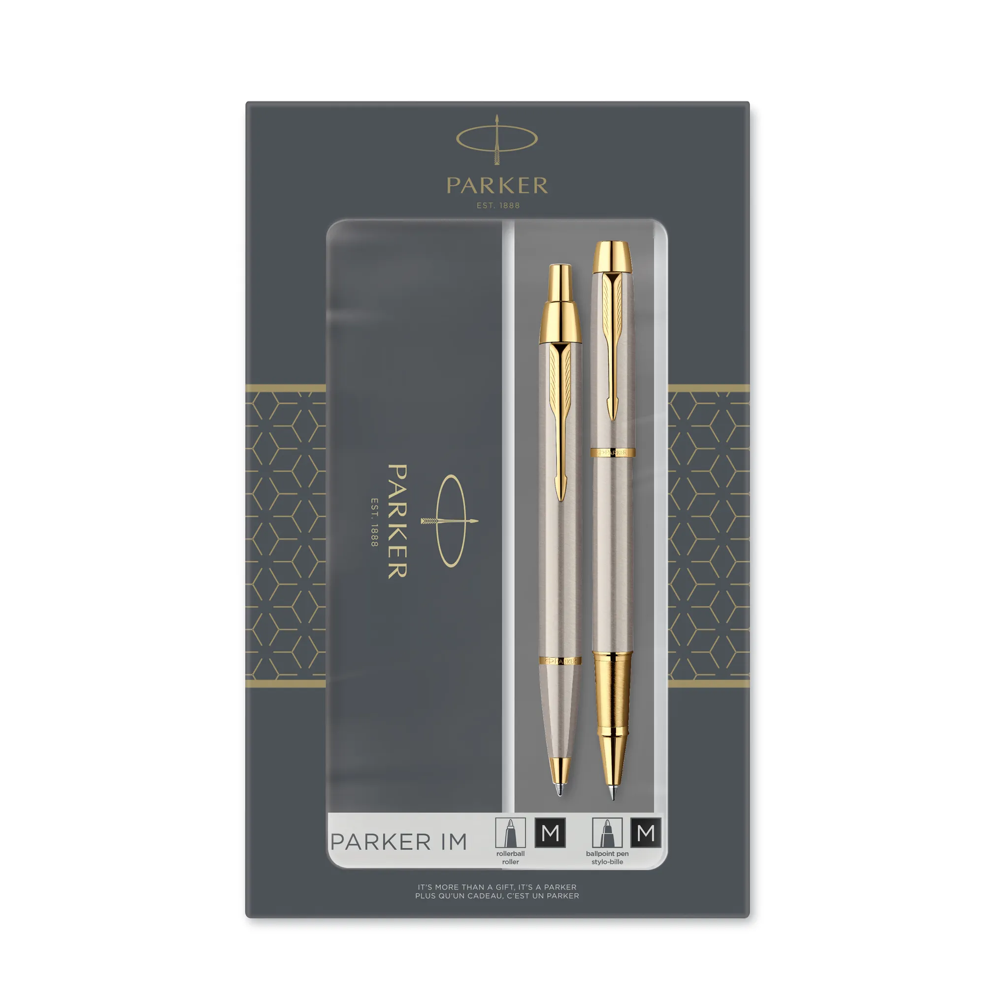 Parker IM Duo Ball Pen/Roller Ball Brushed Metal Gold Trim