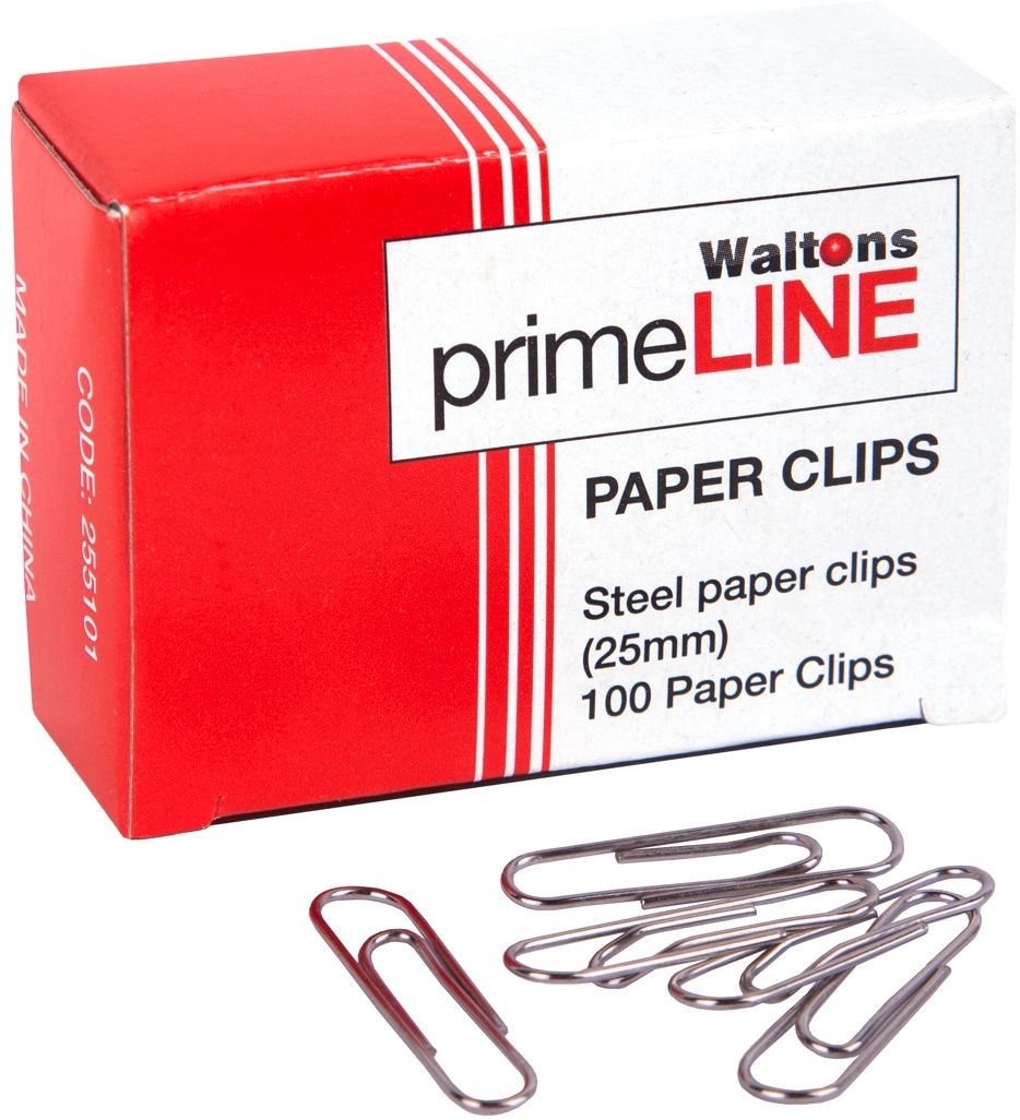 Waltons PrimeLine 25mm Silver Paper Clips W287S Box 100 Waltons