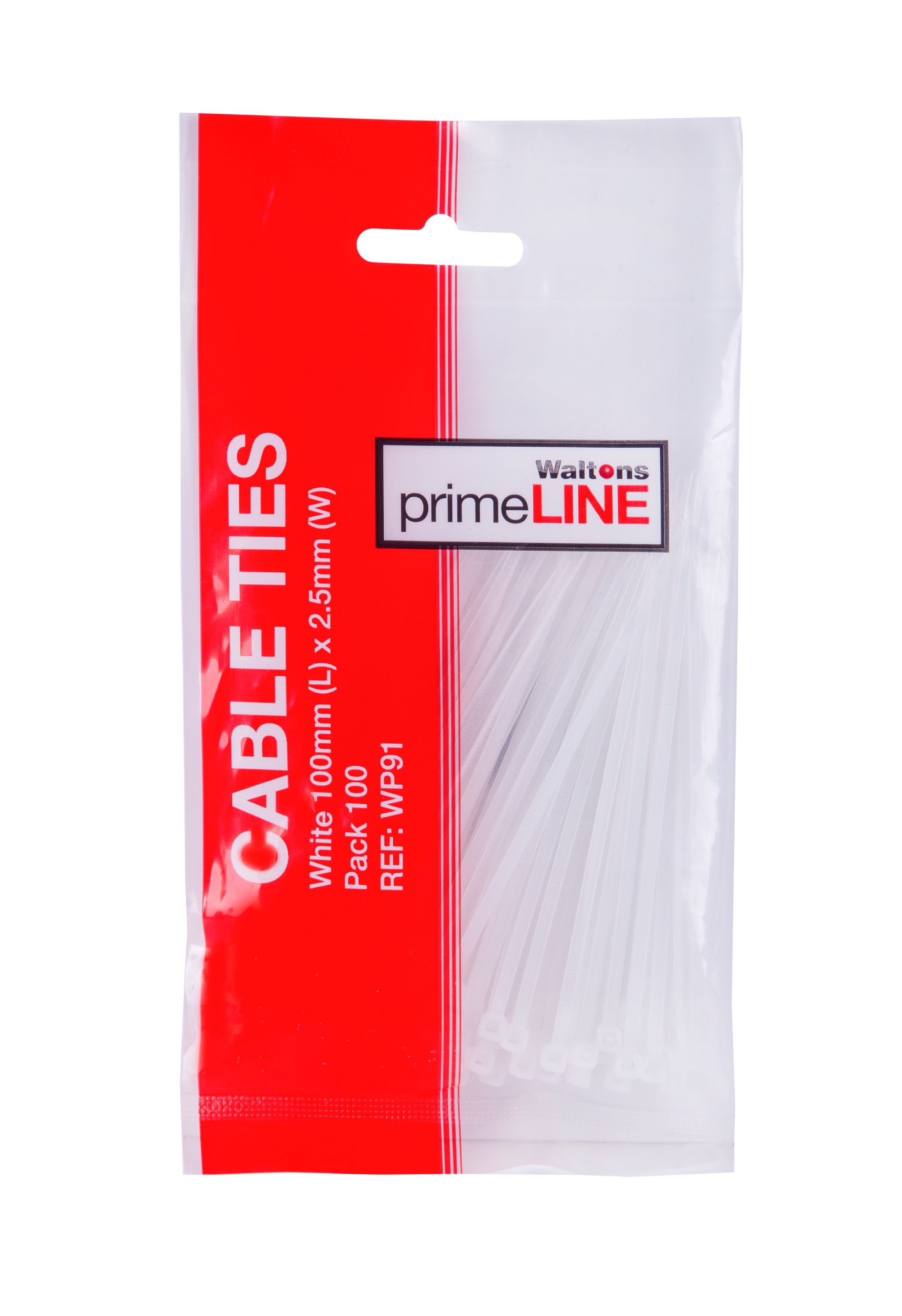 Waltons Primeline White Cable Ties 100mm(L)x2.5mm(W) WP91 (Pack 100