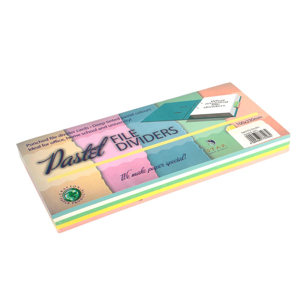 Star board file dividers pastel colour plain tab 230mm x 100mm 5 tab
