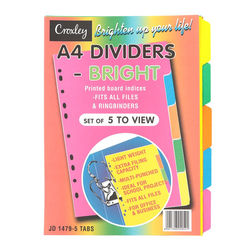 Croxley board file dividers rainbow bright plain tab 5 A4 DIV1479 (Per