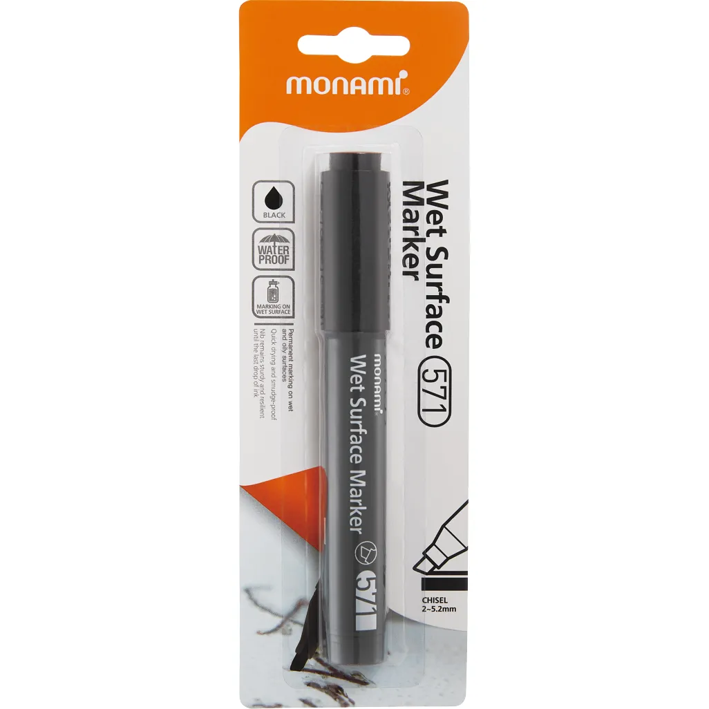 Monami Wet Surface Marker 571 Black 25.2mm Chisel Waterproof (Each
