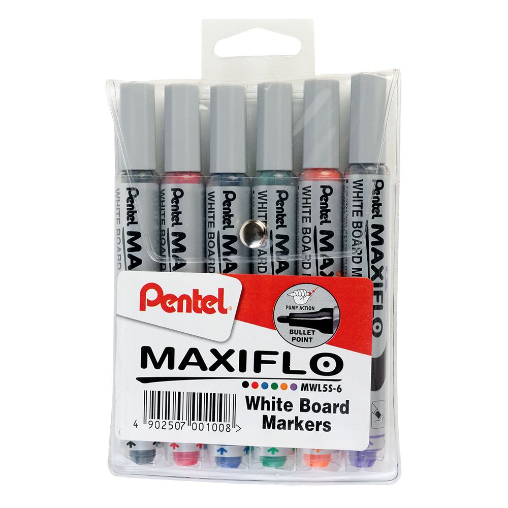Pentel maxiflo whiteboard marker assorted set of 6 MWL5S-6 (Per 1)
