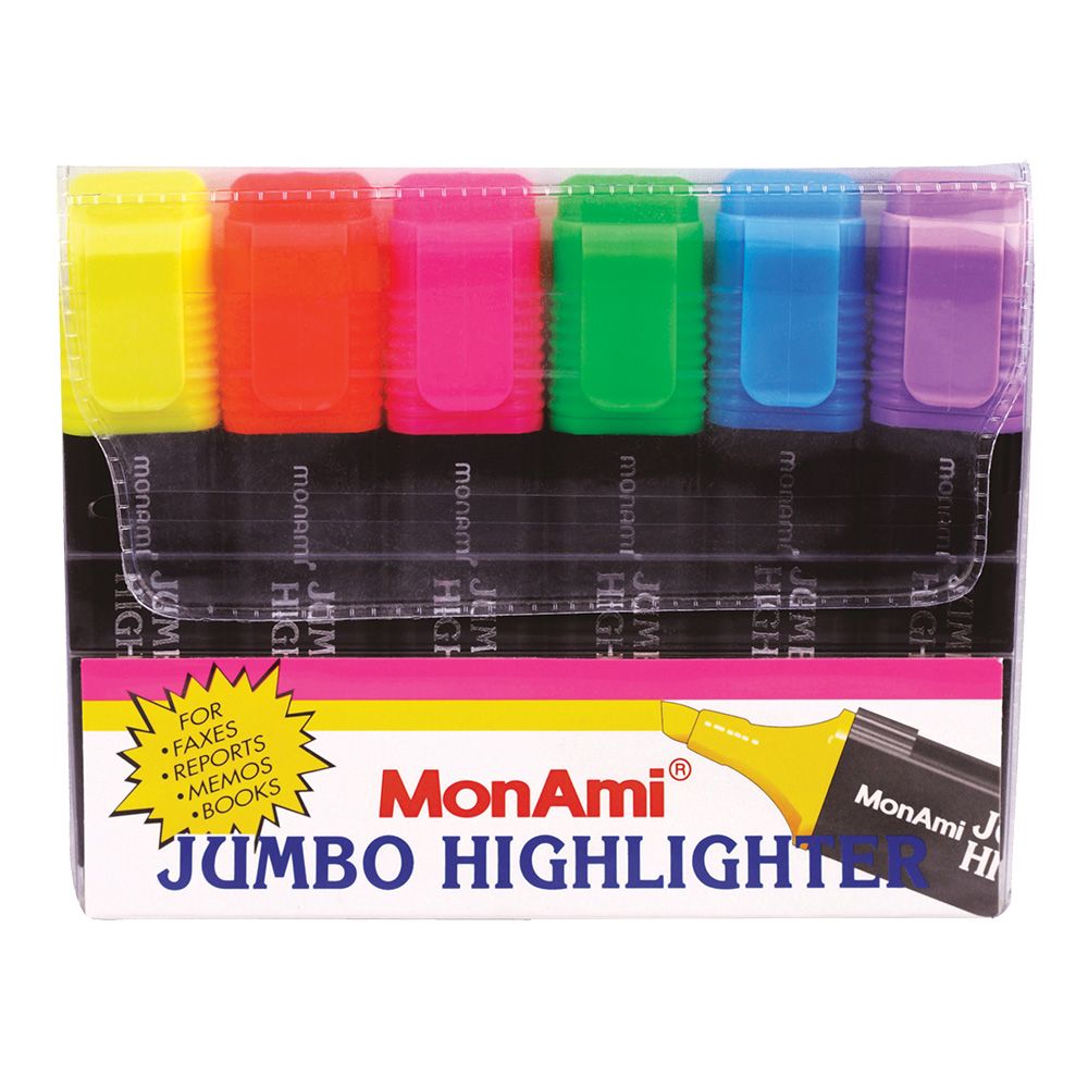 Monami Jumbo Highlighter Assorted Set 6 Waltons