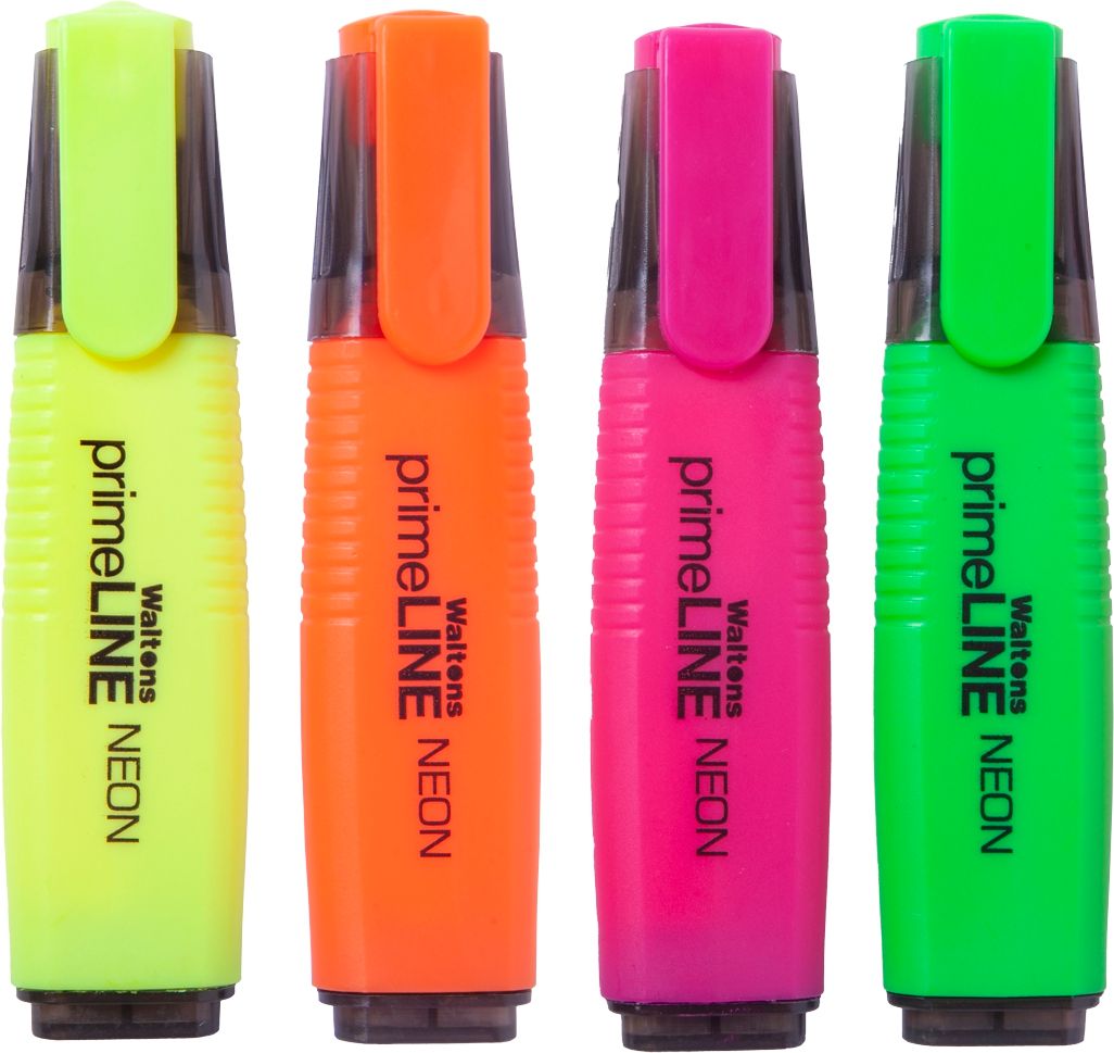Waltons Primeline Highlighter Set Of 4 Neon Assorted Colours Waltons