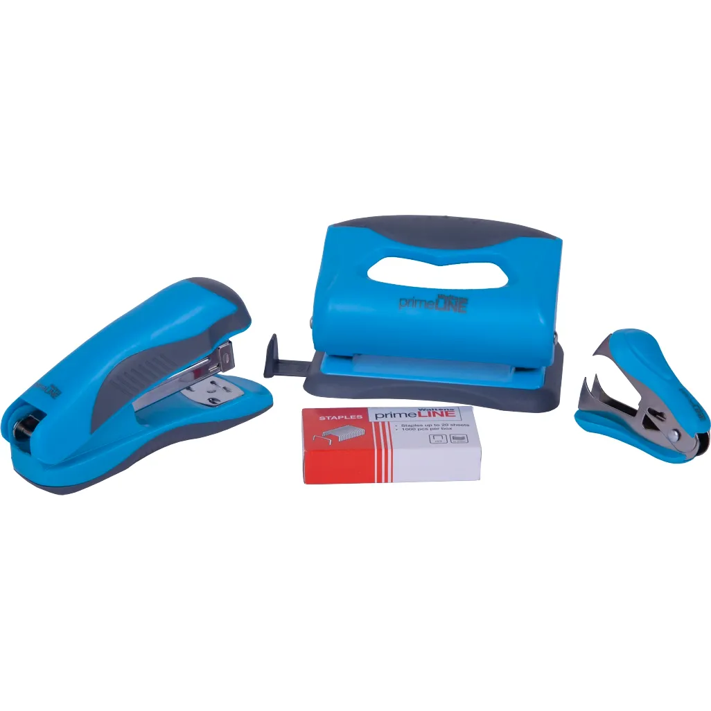 Waltons Primeline Plastic Stapler & Punch Set Assorted Colours Waltons