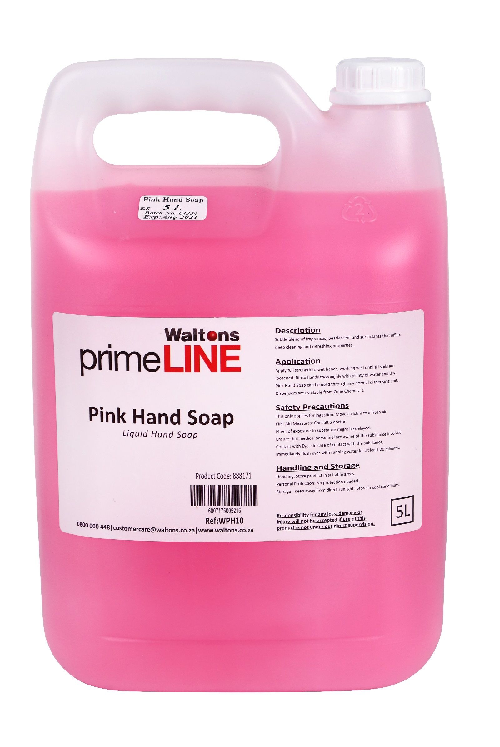 Waltons Primeline Pink Hand Soap 5litre Waltons