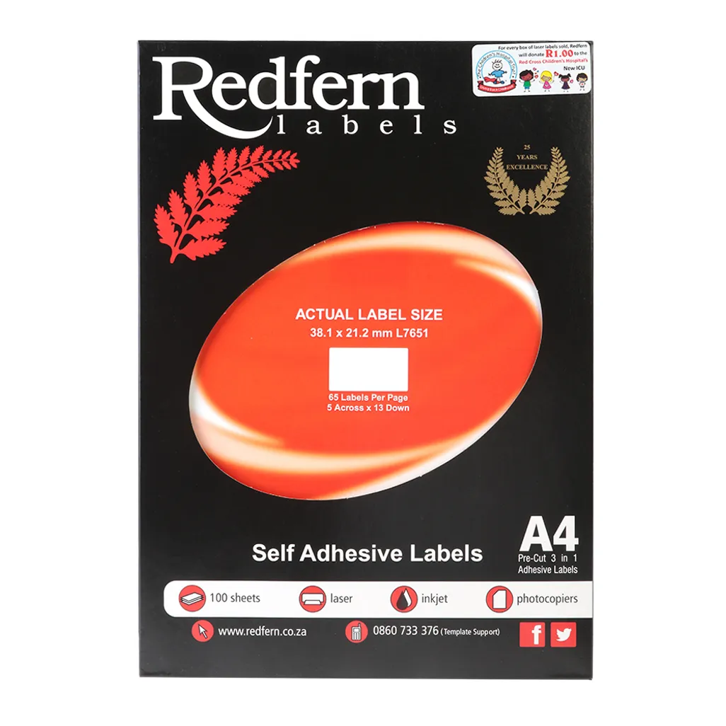 Redfern self adhesive labels laser jet A4 flat sheets 38.1mm ...