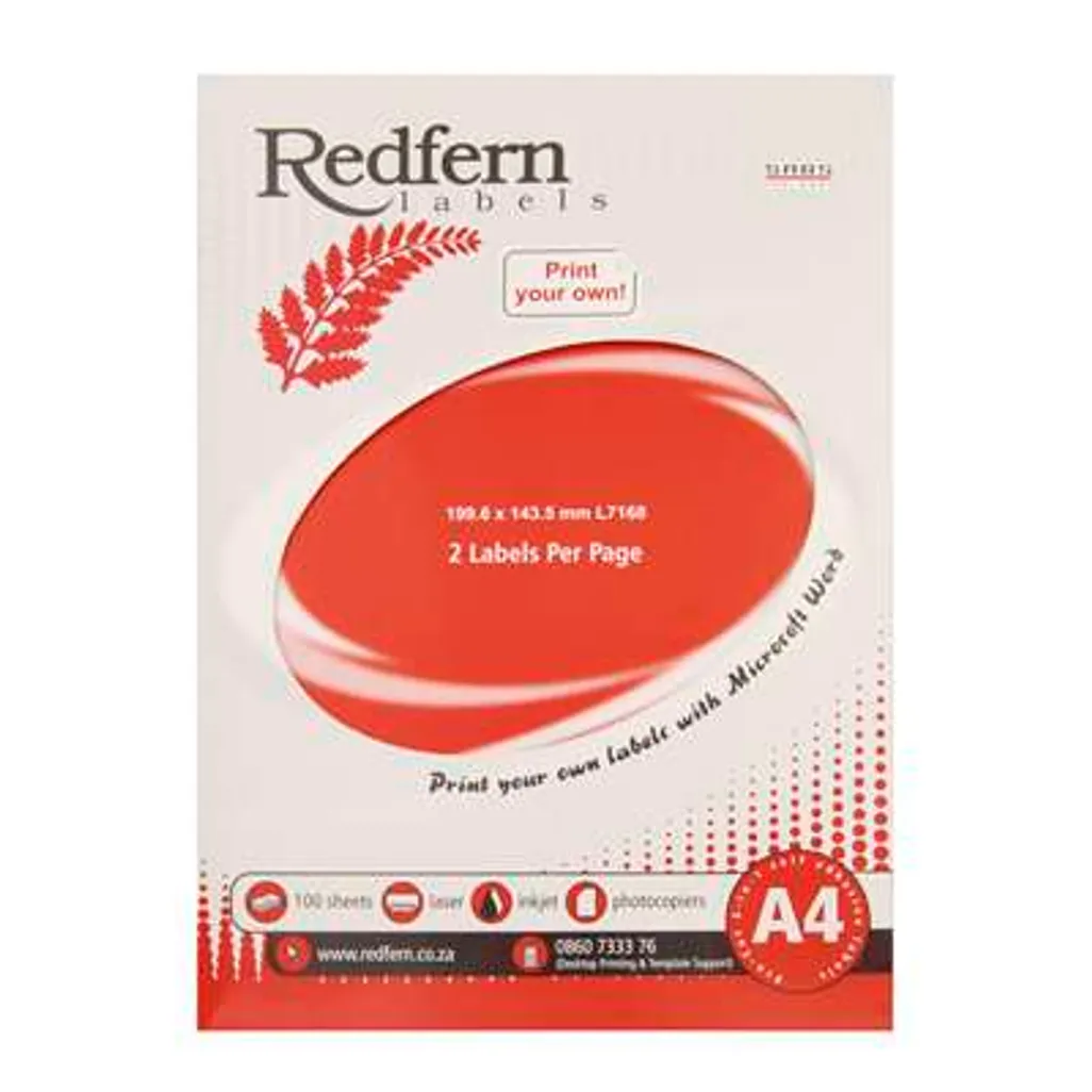 Redfern self adhesive labels laser jet A4 flat sheets 199.6mm ...