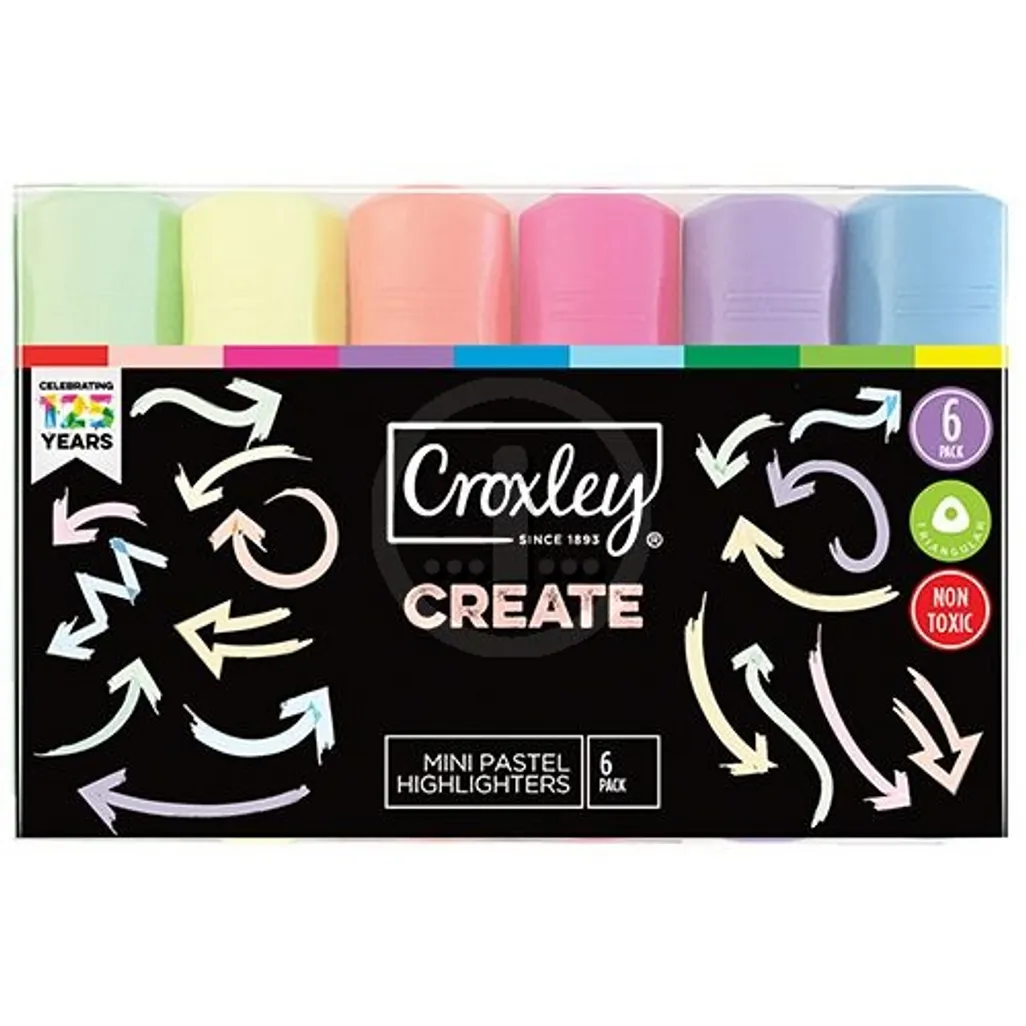 Croxley Create Mini Highlighter Set Of 6 Pastel Assorted Waltons