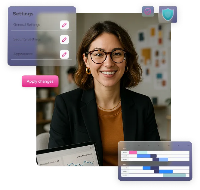 Smiling brand manager using OrderEazi's intuitive settings panel.