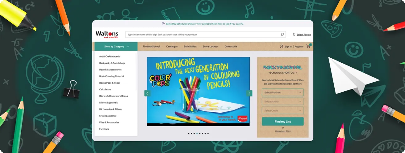 A screenshot showing Waltons' online presence.